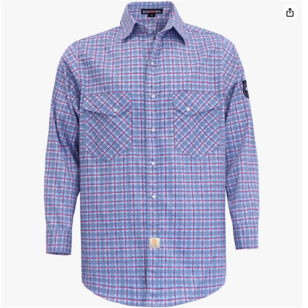 BOCOMAL FR Shirts Flame Resistant NFPA2112/CAT2 6.5oz Light Weight Plaid Shirt